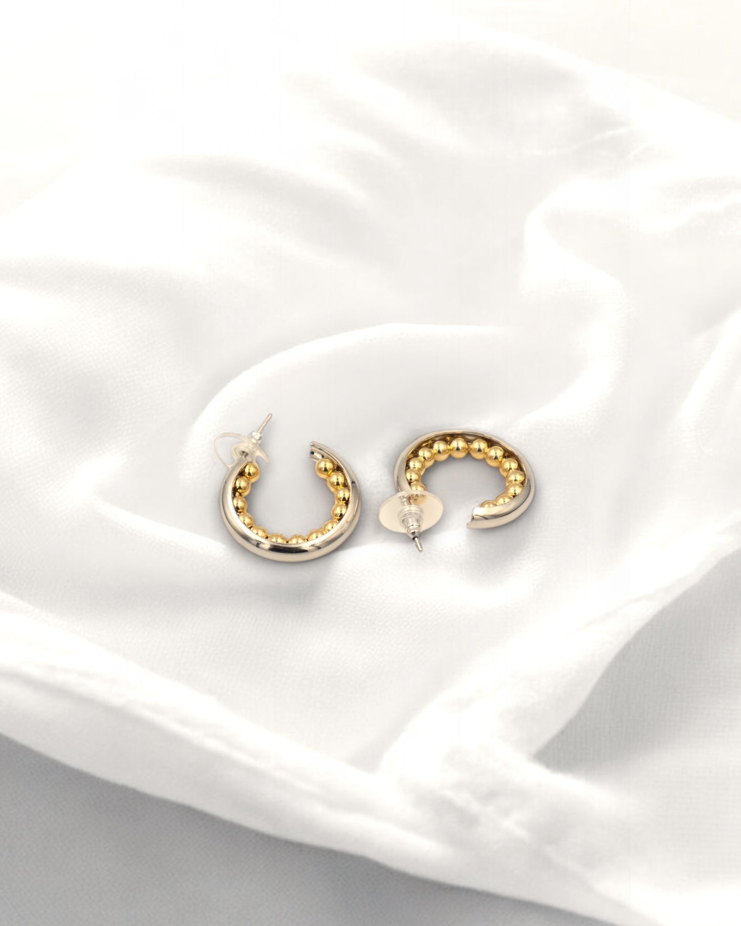 Silver and Gold Beaded Hoop Earrings – Modern and Elegant Statement Jewelry