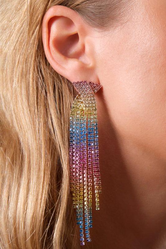 Rainbow Crystal Drop Earrings-X Shape