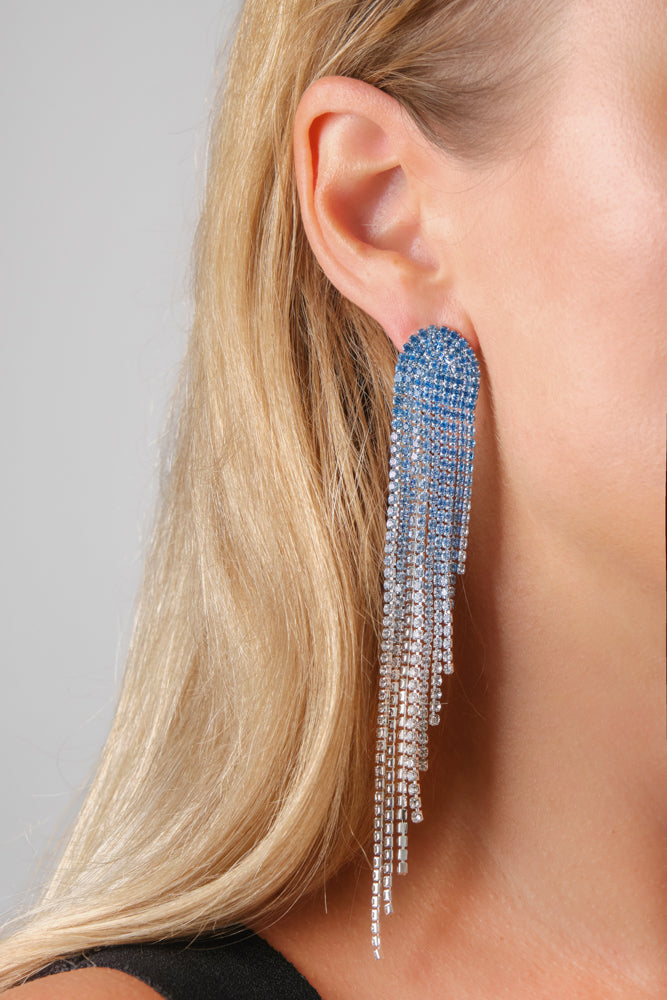 Blue Crystal Waterfall Earrings