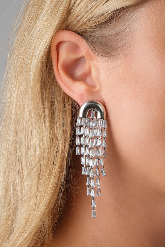 Silver Crystal Cascade Earrings – Glamorous and Dazzling Statement Jewelry