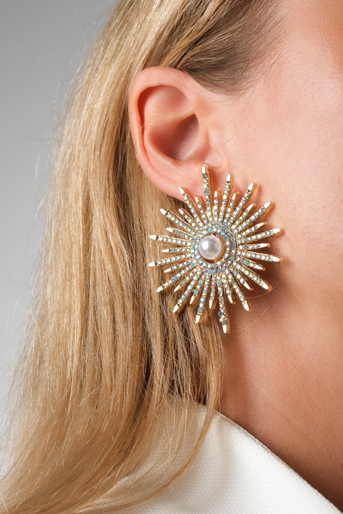 Gold Sunburst Statement Earrings – Dazzling and Bold Fashion Jewelry