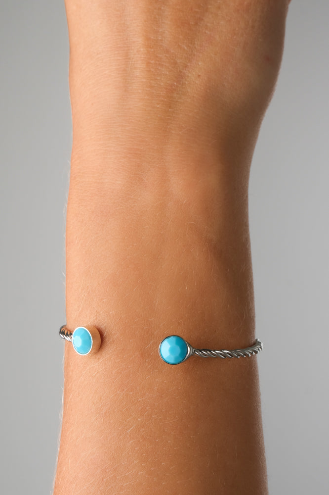 Silver Open Cuff Bracelet with Turquoise Accents