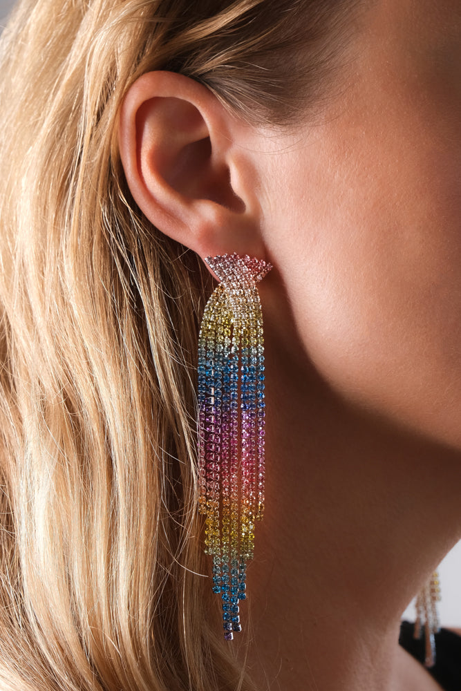 Rainbow Crystal Drop Earrings-X Shape