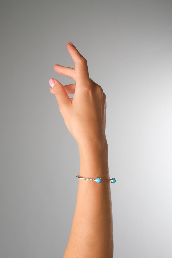 Silver Open Cuff Bracelet with Turquoise Accents